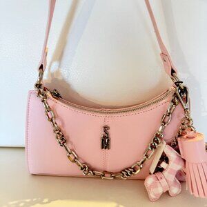 NWT STEVE MADDEN BMIKAL SHOULDER BAG PURSE PINK W TASSEL CHARM DOG KEYRING